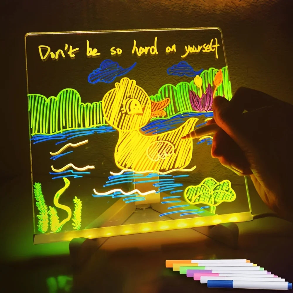 Tableau LED Lumineux RGB Rechargeable - Panneau Message Acrylique Effaçable avec 7 Marqueurs Idée Cadeau