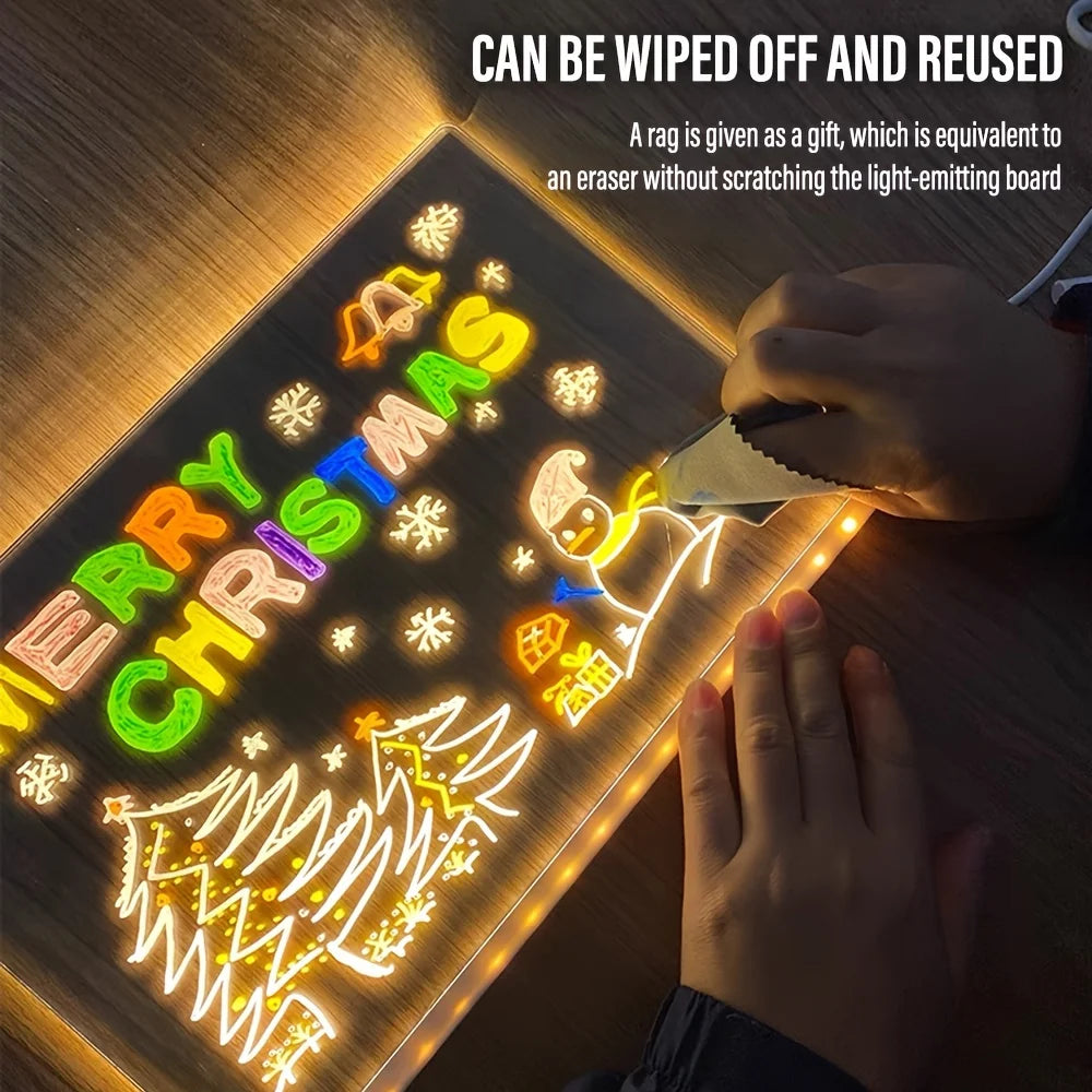 Tableau LED Lumineux RGB Rechargeable - Panneau Message Acrylique Effaçable avec 7 Marqueurs Idée Cadeau