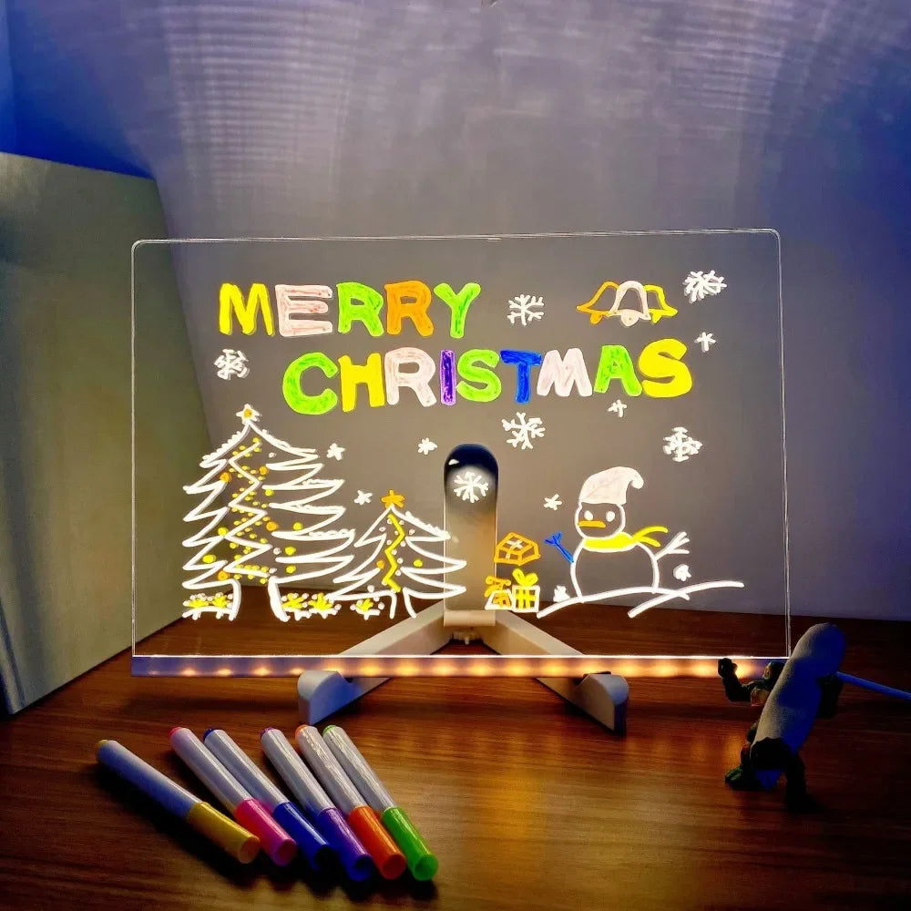 Tableau LED Lumineux RGB Rechargeable - Panneau Message Acrylique Effaçable avec 7 Marqueurs Idée Cadeau