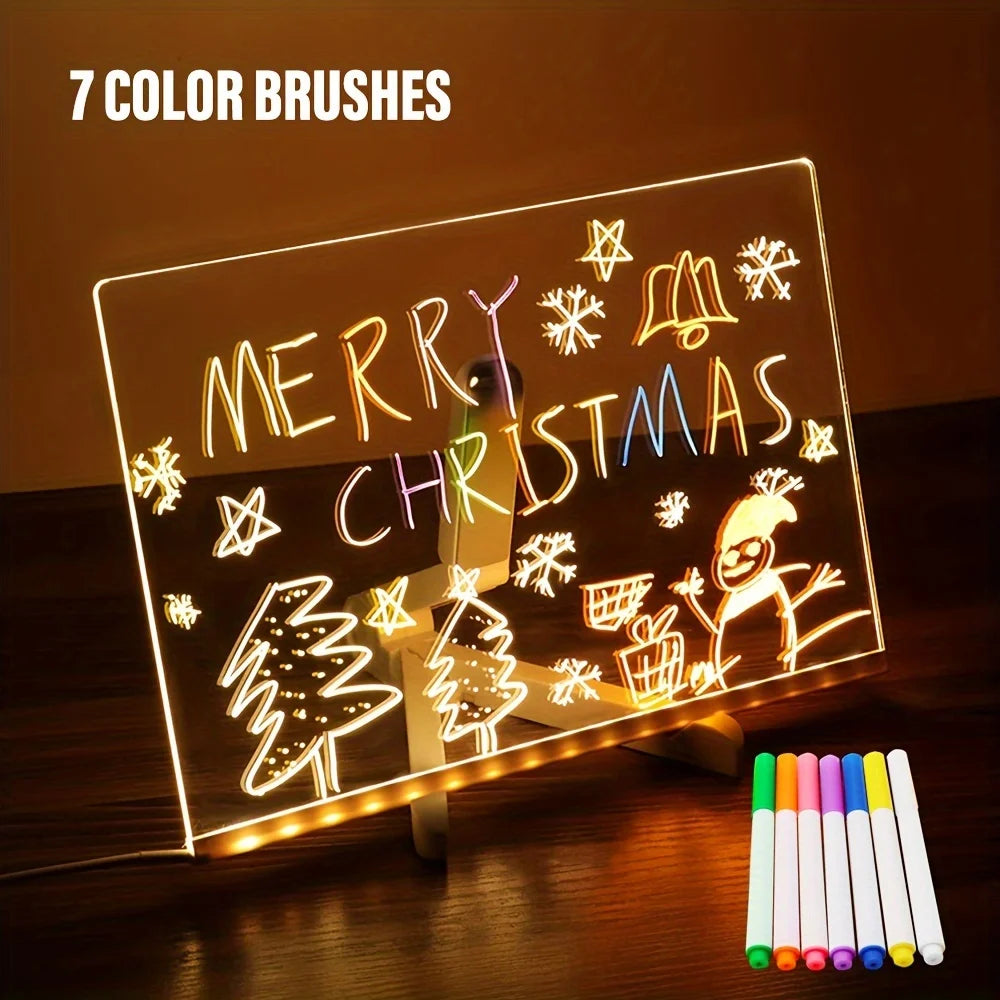 Tableau LED Lumineux RGB Rechargeable - Panneau Message Acrylique Effaçable avec 7 Marqueurs Idée Cadeau