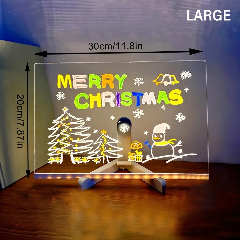 Tableau LED Lumineux RGB Rechargeable - Panneau Message Acrylique Effaçable avec 7 Marqueurs Idée Cadeau